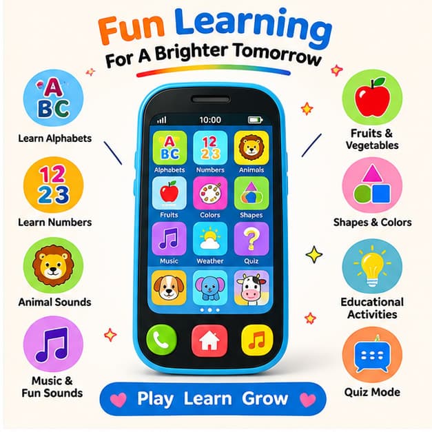 Kids Educational Learning Mobile Phone Toy for Kids English Hindi Learning Phone Alphabet Counting Animals Music Toy