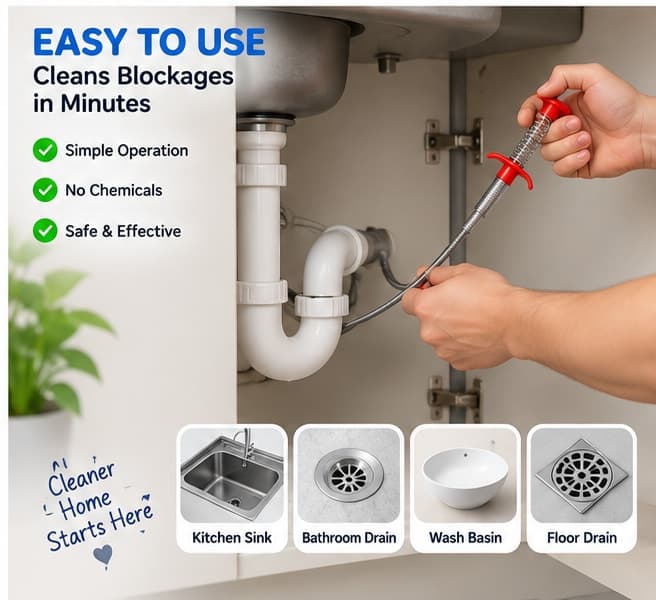 Drain Cleaner Wire Stick Stainless Steel Hair Catching Claw Drain Sewer Cleaning Spring Sink Pipe Plunger Unblocked Kitchen Bath Basin Hairs Remover Tool 160 cm Wire Pack of 1