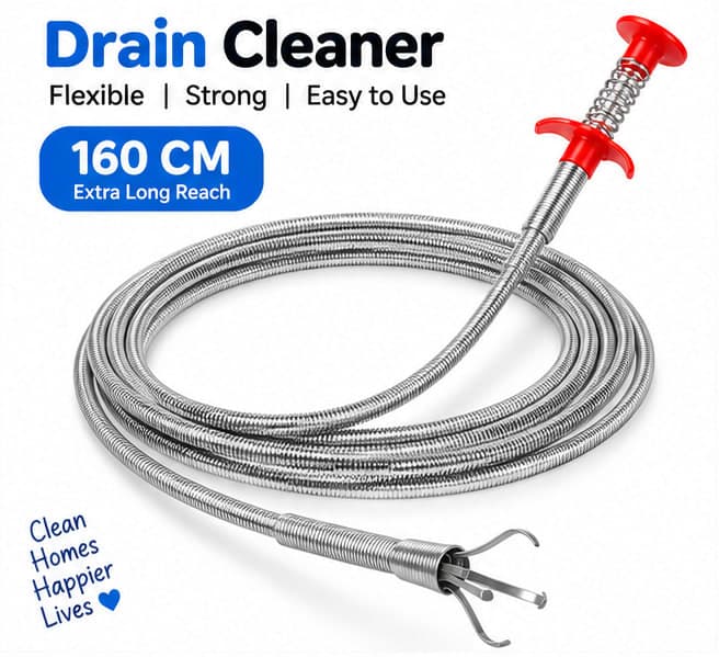 Drain Cleaner Wire Stick Stainless Steel Hair Catching Claw Drain Sewer Cleaning Spring Sink Pipe Plunger Unblocked Kitchen Bath Basin Hairs Remover Tool 160 cm Wire Pack of 1