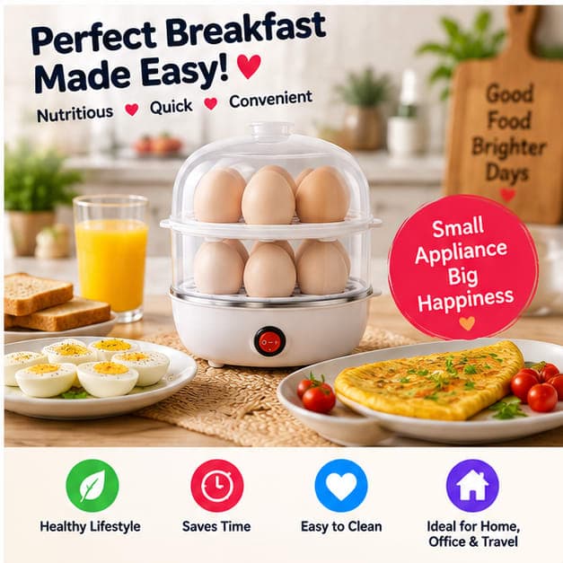 Electric Egg Boiler and Omelette Maker 2-Layer Egg Cooker Portable Egg and Milk Boiler 14 Egg Capacity Automatic Off