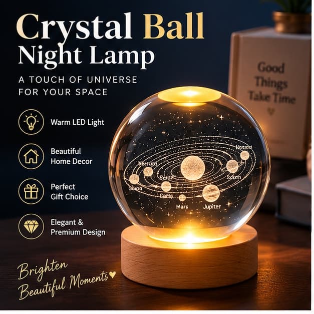 Rolexexplorer Universe Crystals Ball Night Light 2.4 Inch Glass Ball Night LED Lamp with Wooden Base Decorations Gifts for Men Women Kids Boys Girls Teens